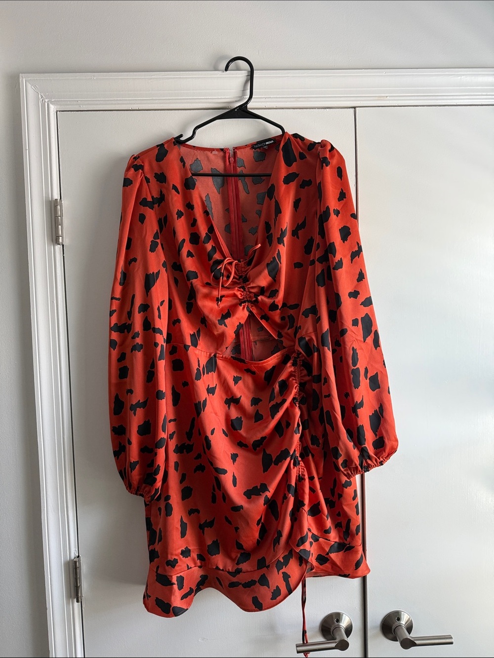 Fashion Nova Red Mini Dress with Black Spot Print